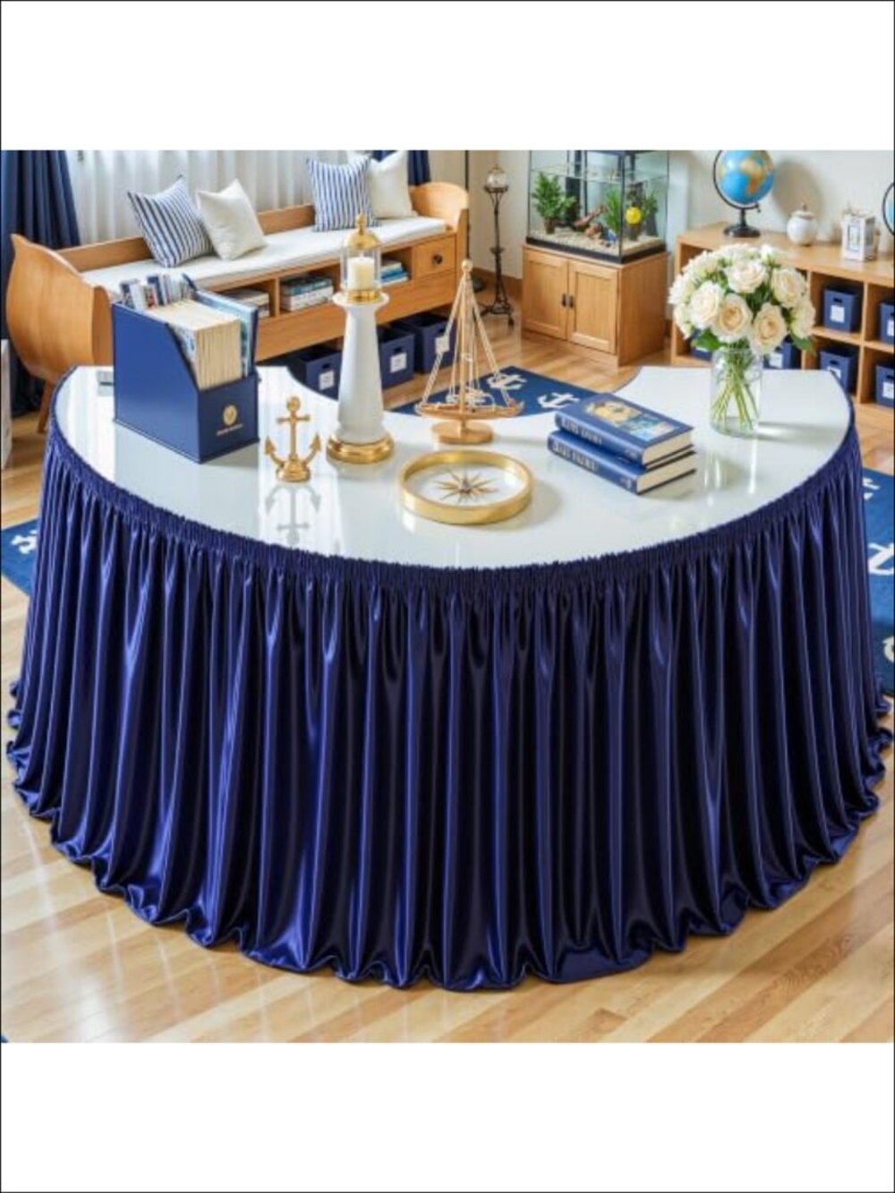 9ft Satin Table Skirt Polyester Wrinkle-Free Ruffle Decor for Rectangular Round